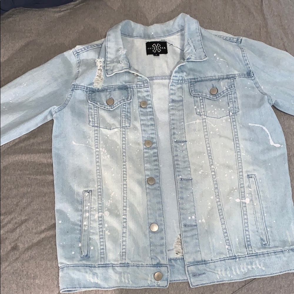 Men jean jacket light distressed small